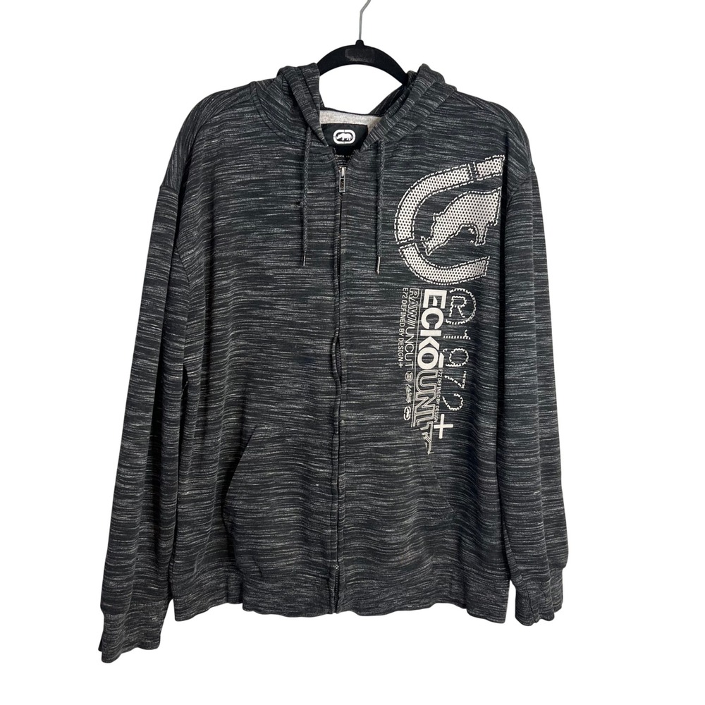Ecko Unltd Full Zip Hoodie Mens Size XL Graphic Print Y2K Casual Streetwear